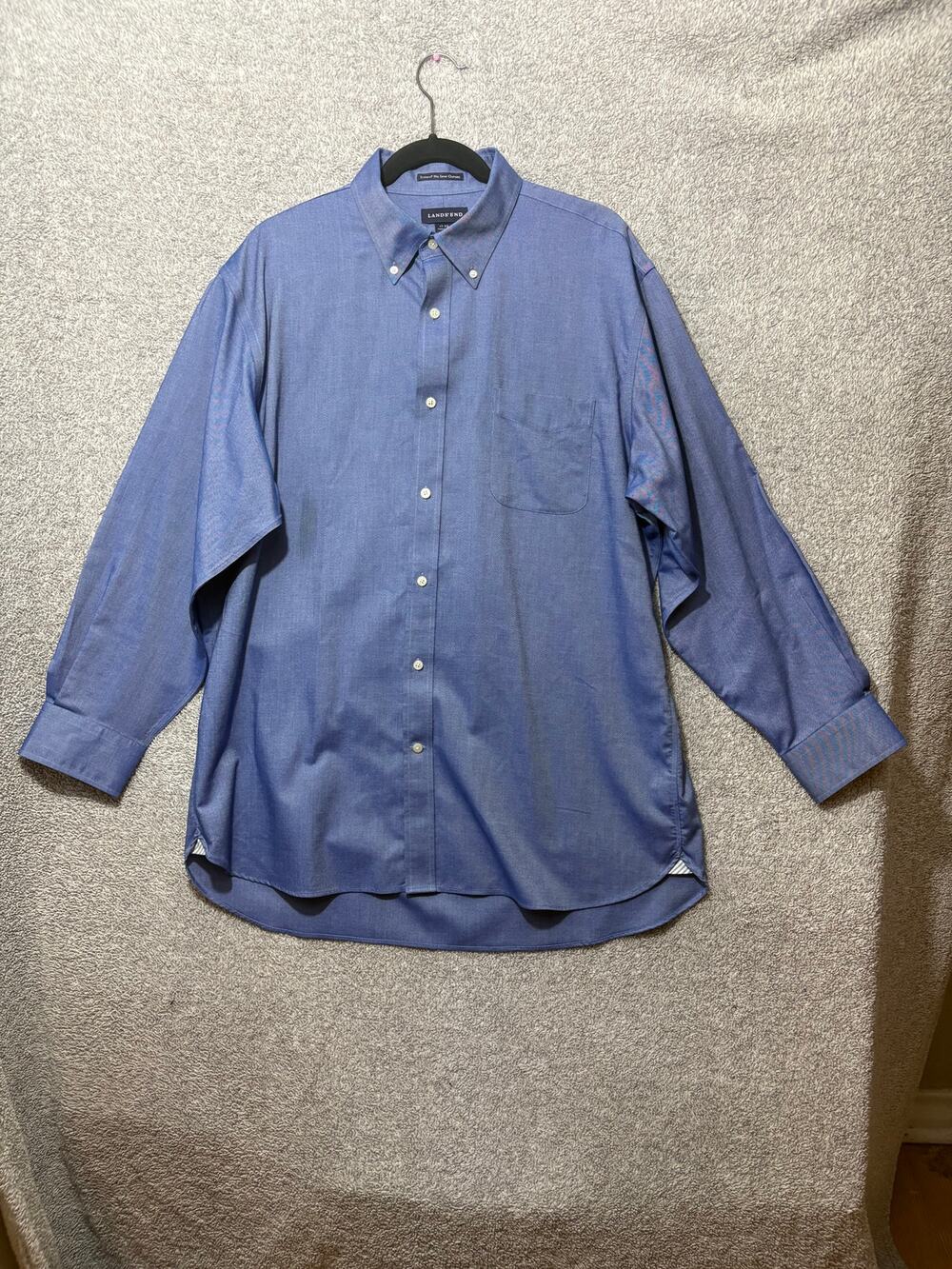 Lands End Mens 17 33 Supima Cotton No Iron Oxford Blue
